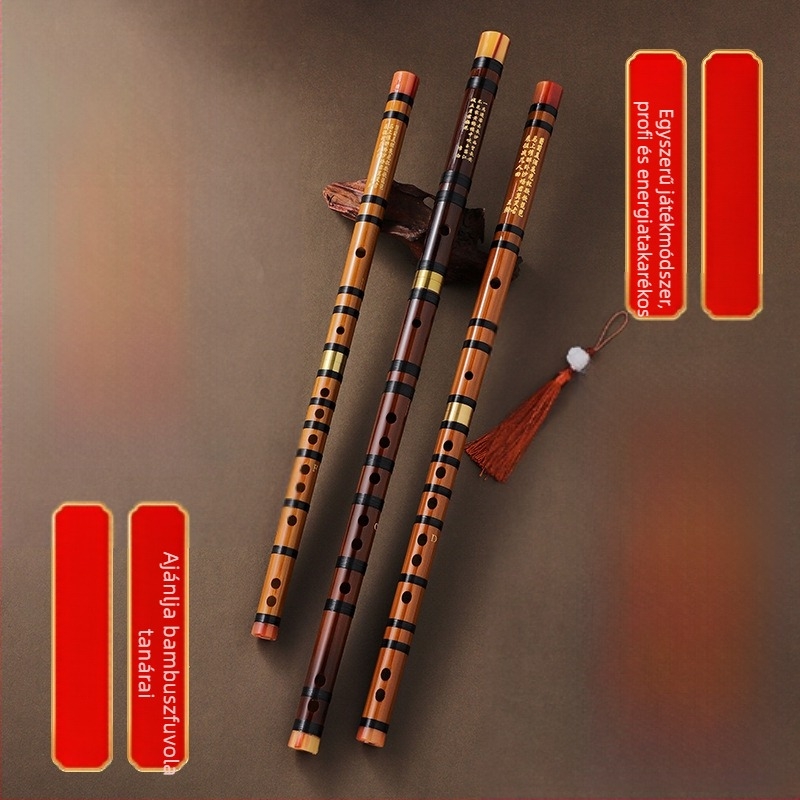 Kézdőnek szánt bambusz fuvola, általános iskolásoknak, hangjegyek: C D E F G, flanel táska tartozékkal