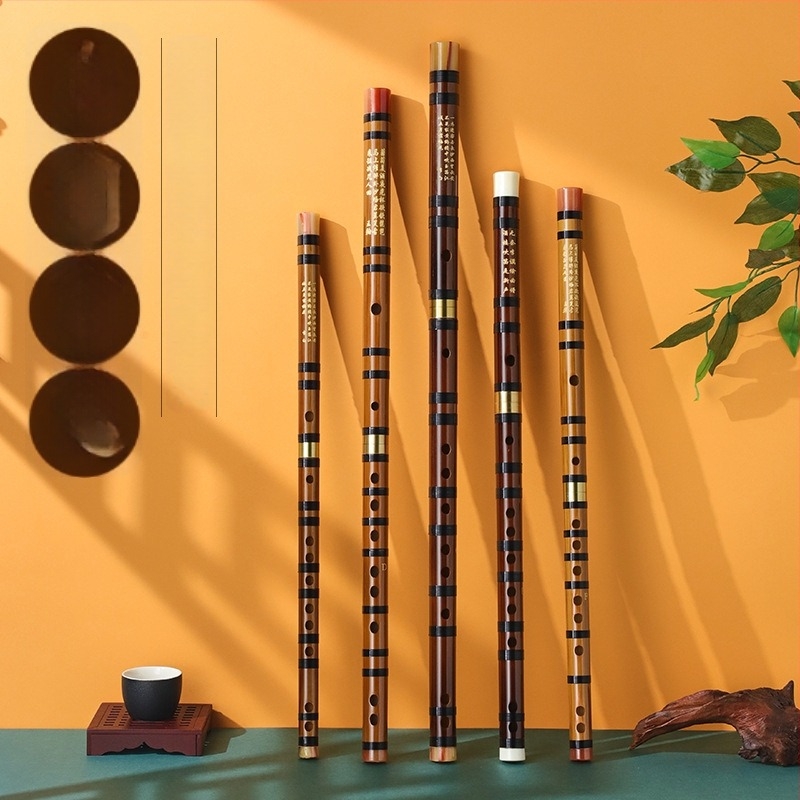 Kézdőnek szánt bambusz fuvola, általános iskolásoknak, hangjegyek: C D E F G, flanel táska tartozékkal