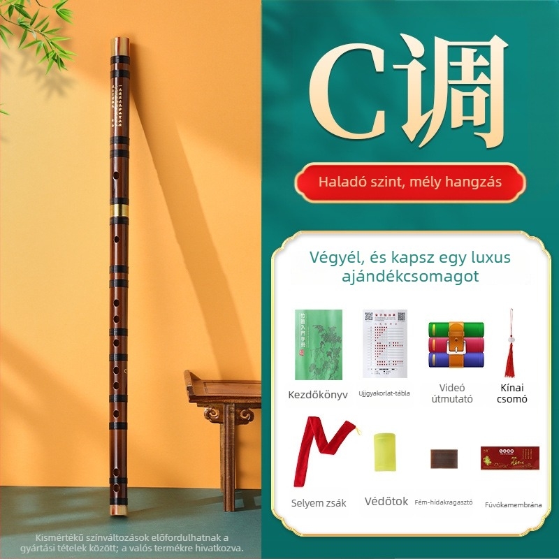 Kézdőnek szánt bambusz fuvola, általános iskolásoknak, hangjegyek: C D E F G, flanel táska tartozékkal