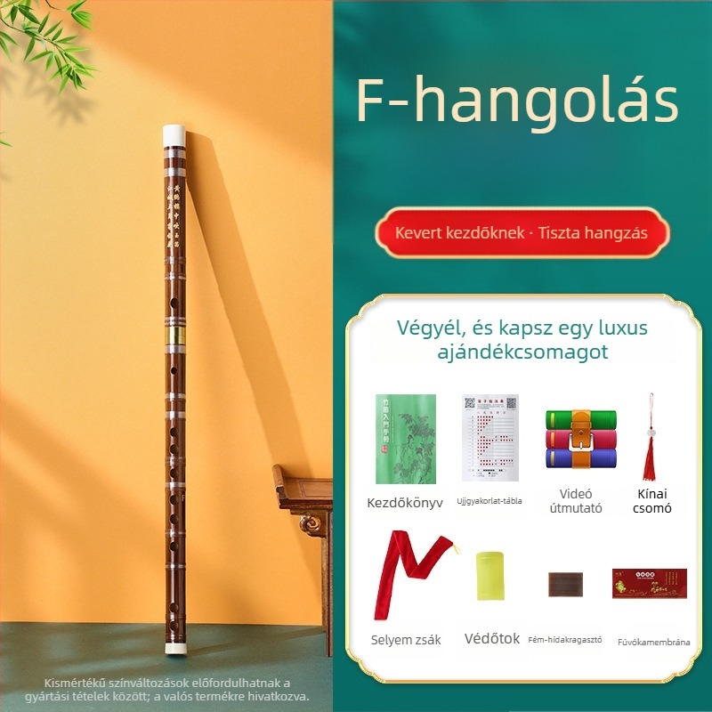 Kézdőnek szánt bambusz fuvola, általános iskolásoknak, hangjegyek: C D E F G, flanel táska tartozékkal