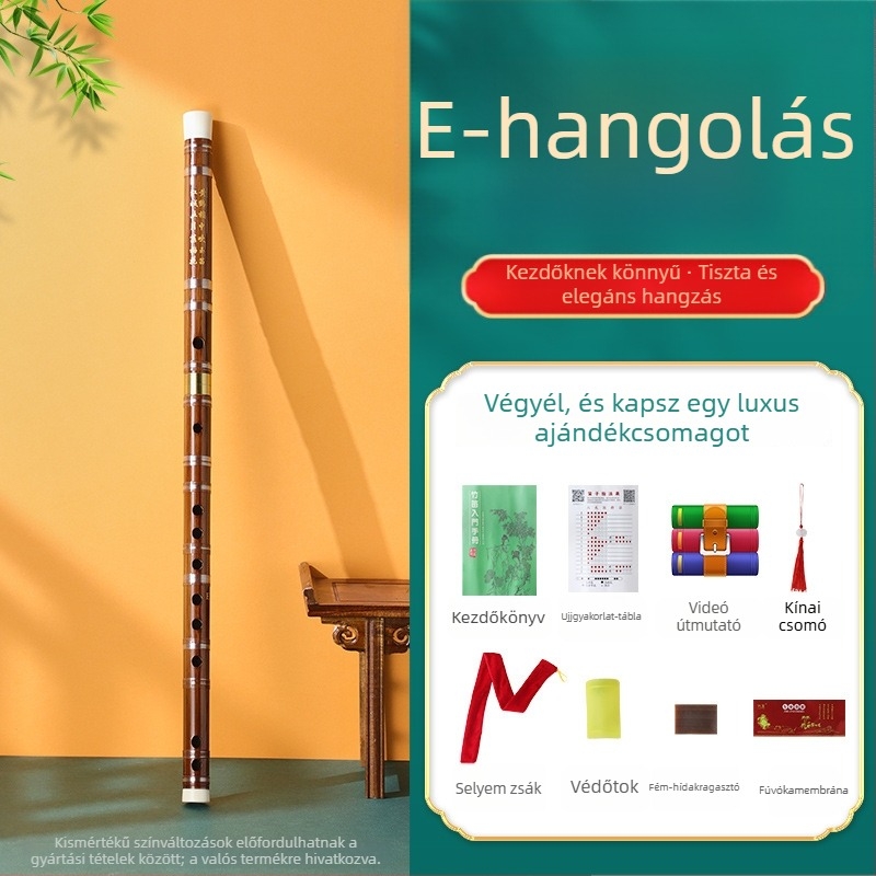 Kézdőnek szánt bambusz fuvola, általános iskolásoknak, hangjegyek: C D E F G, flanel táska tartozékkal