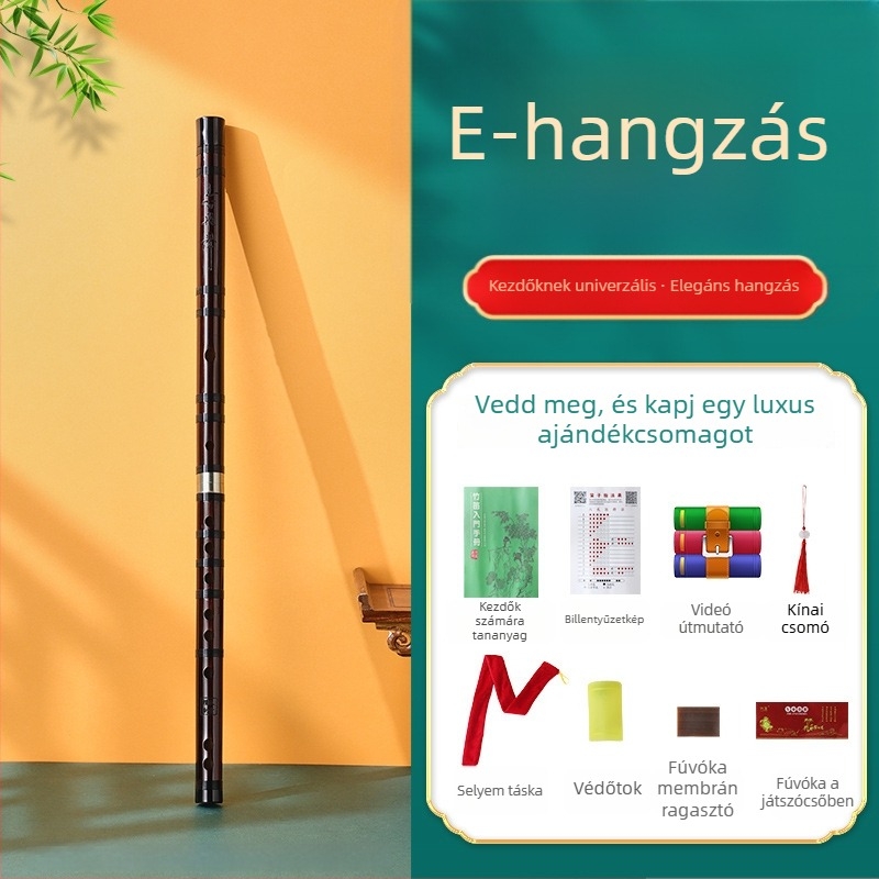 Kézdőnek szánt bambusz fuvola, általános iskolásoknak, hangjegyek: C D E F G, flanel táska tartozékkal