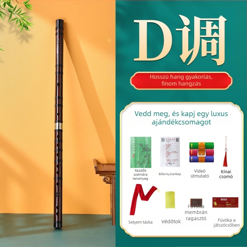 Kézdőnek szánt bambusz fuvola, általános iskolásoknak, hangjegyek: C D E F G, flanel táska tartozékkal