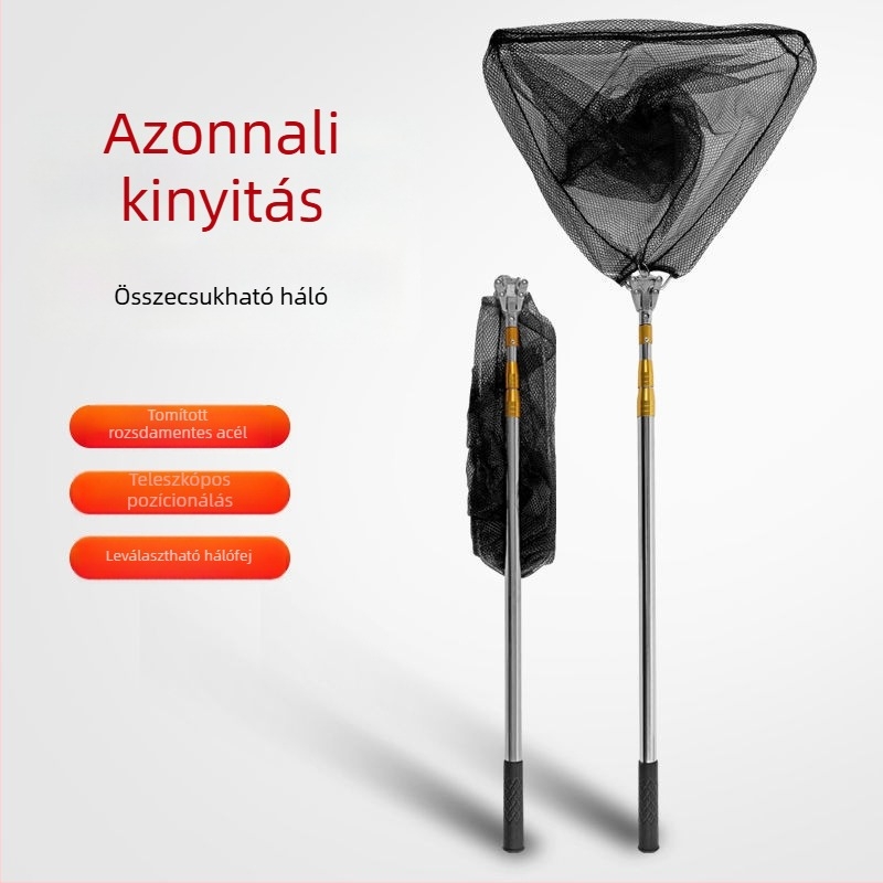 Összecsukható halászháló készlet háromszög alakú integrált vázával és megvastagított rozsdamentes acél hálóval, nem zsugorodó