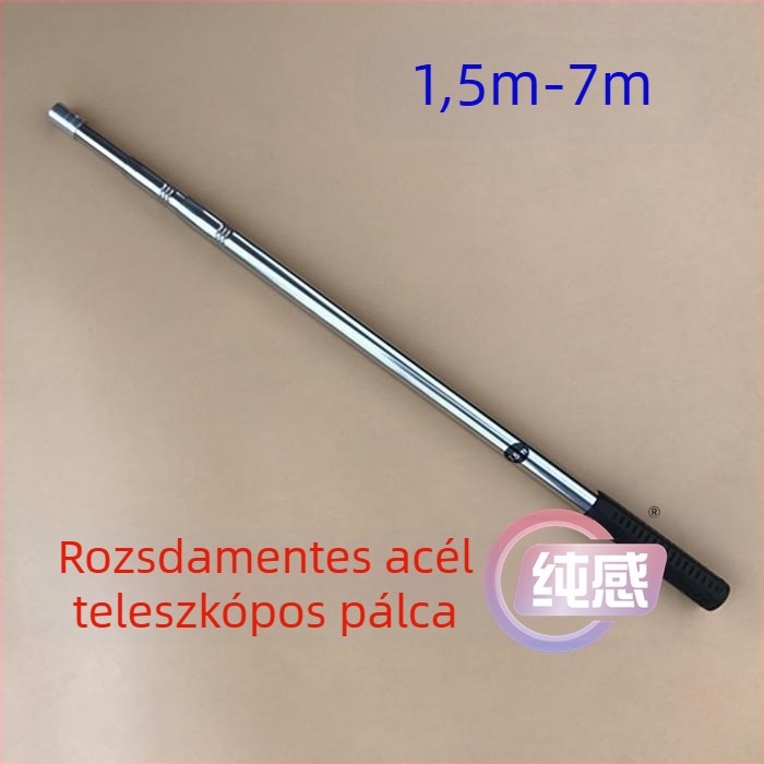 Rozsdamentes acélból készült teleszkópos rúd hálóhoz, szegecses megerősítéssel, harpun horog és kaparó tartozék