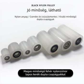 Kéttengelyes nylons kerék vezető csiptetővel – kopásálló egyetlen kerék, méretek 40x100, furat 10 mm