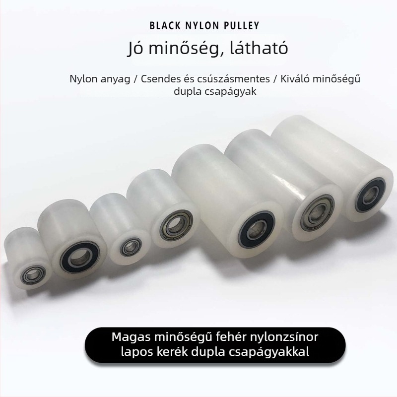Kéttengelyes nylons kerék vezető csiptetővel – kopásálló egyetlen kerék, méretek 40x100, furat 10 mm