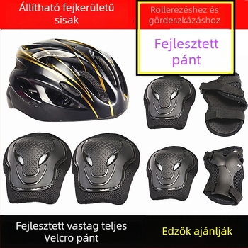 Görkorcsolya védőfelszerelés készlet – sisak, tenyérvédők, könyökvédők és térdvédők, habos párnázással