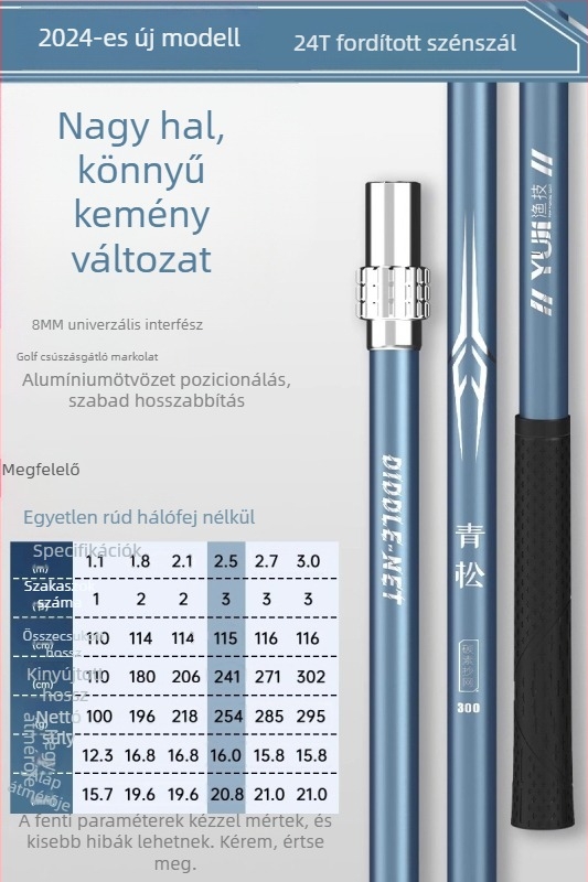 Szénszálas merítőbot – ultra könnyű, ultra erős, teljes készlet hálóval és tokban nagy halakhoz