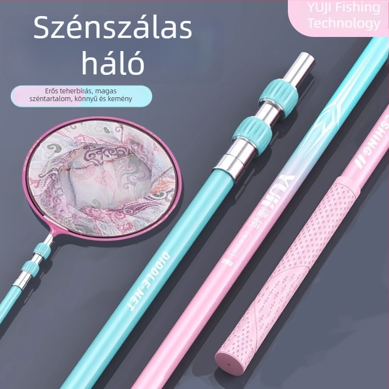 Szénszálas merítőbot – ultra könnyű, ultra erős, teljes készlet hálóval és tokban nagy halakhoz