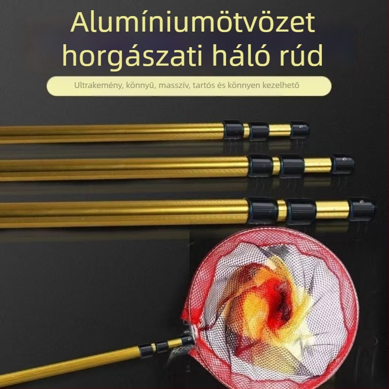 Alumínium ötvözetű teleszkópos hálónyél 8 mm-es univerzális csavarokkal, kompatibilis hálófejjel és halászati dárdával
