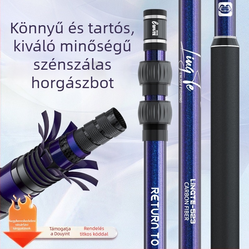 Szénszálas teleszkópos hálóbot nagy halakhoz, hálózsákkal