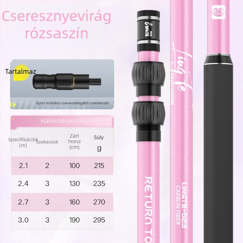 Szénszálas teleszkópos hálóbot nagy halakhoz, hálózsákkal