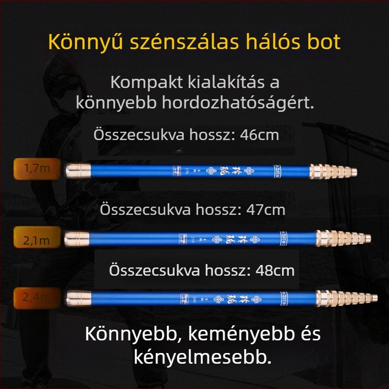Manulife magas széntartalmú teleszkópos halászháló rúd – könnyű, tartós