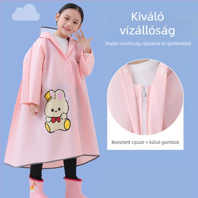 Gyerekeknek készült esőkabát cipzárral, EVA anyag, normál vastagság, rajzfilm mintával