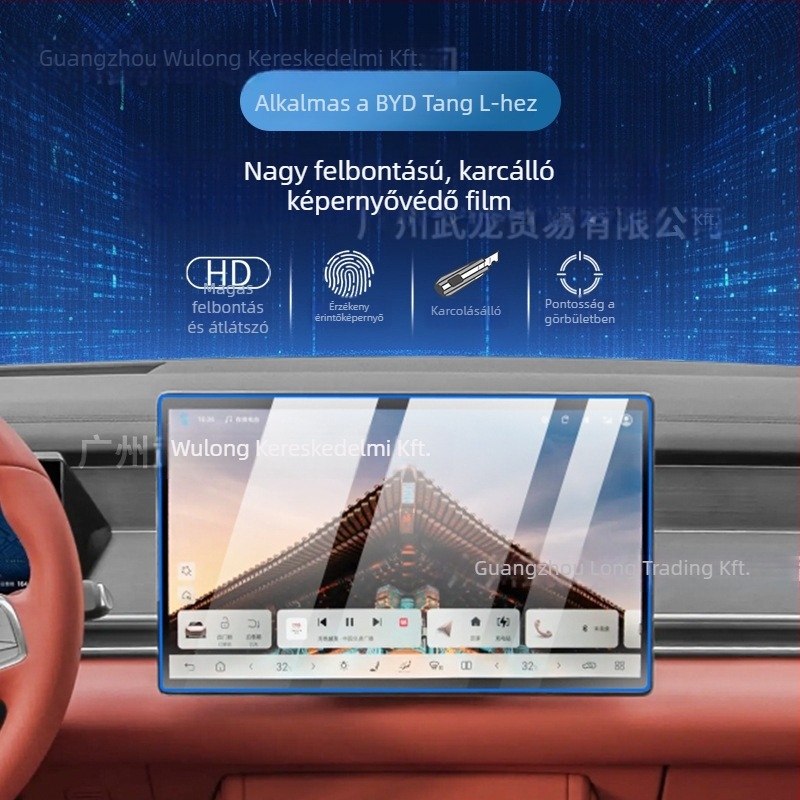 BYD Tang L központi navigációs kijelzőjére készült edzett üveg képernyővédő — monolit gyártás, ujjlenyomat-mentes, karcolás- és kopásálló, magas és alacsony hőmérséklet-állóság