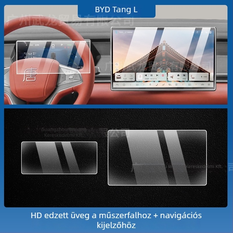 BYD Tang L központi navigációs kijelzőjére készült edzett üveg képernyővédő — monolit gyártás, ujjlenyomat-mentes, karcolás- és kopásálló, magas és alacsony hőmérséklet-állóság