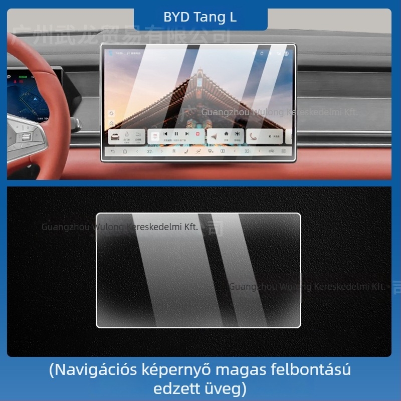 BYD Tang L központi navigációs kijelzőjére készült edzett üveg képernyővédő — monolit gyártás, ujjlenyomat-mentes, karcolás- és kopásálló, magas és alacsony hőmérséklet-állóság