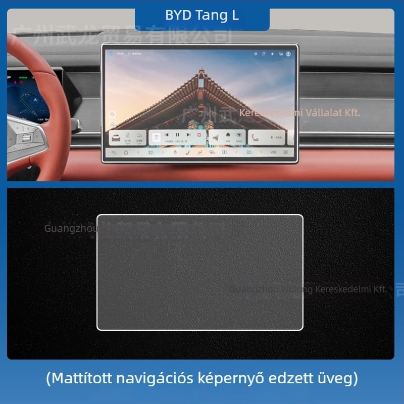 BYD Tang L központi navigációs kijelzőjére készült edzett üveg képernyővédő — monolit gyártás, ujjlenyomat-mentes, karcolás- és kopásálló, magas és alacsony hőmérséklet-állóság