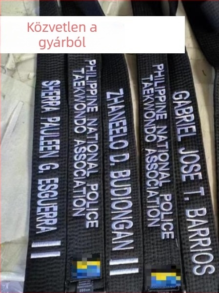 Felnőtt Taekwondo öv hímzett névvel és gravírozással – pamut szövet 85% és lenvászon keverékű bélés 85% – alkalmas Taekwondo-hoz