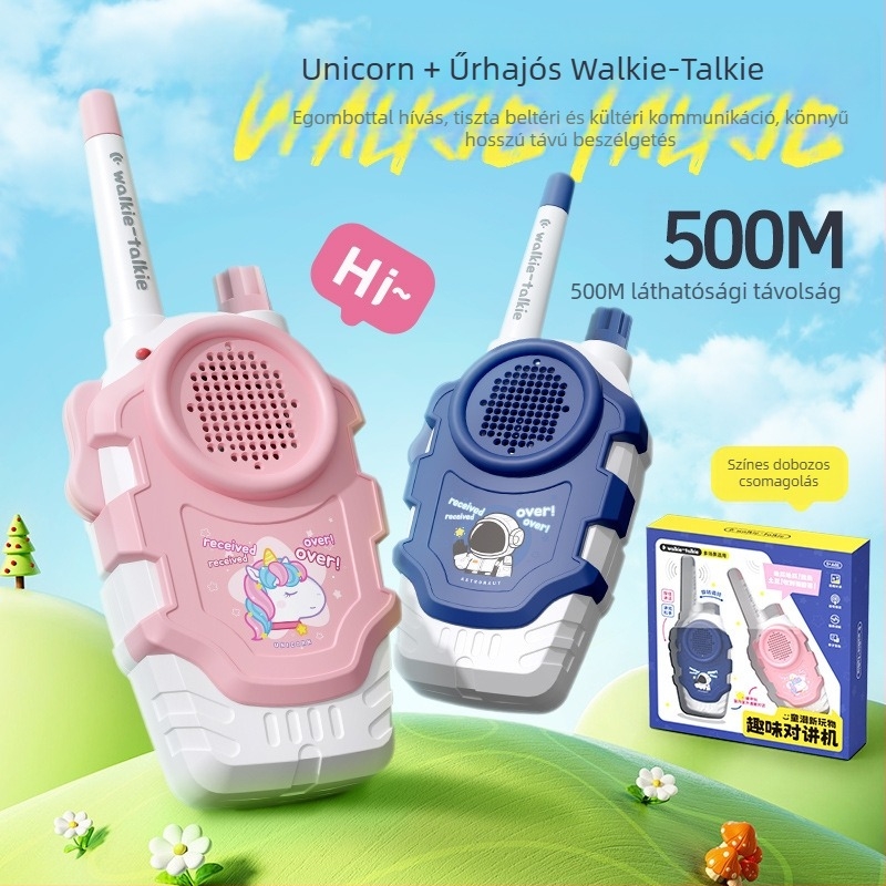 Gyerek Walkie-Talkie hangfelismeréssel, akkumulátoros, műanyag kivitel, ideális szülő–gyerek kommunikációhoz (7–14 év)