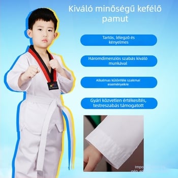 Taekwondo edzésruha gyerekeknek és felnőtteknek, hosszú- és rövidujjú, egyszínű, külső anyag 65%-os pamut-keverék, bélés pamut