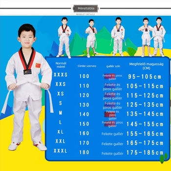 Taekwondo edzésruha gyerekeknek és felnőtteknek, hosszú- és rövidujjú, egyszínű, külső anyag 65%-os pamut-keverék, bélés pamut