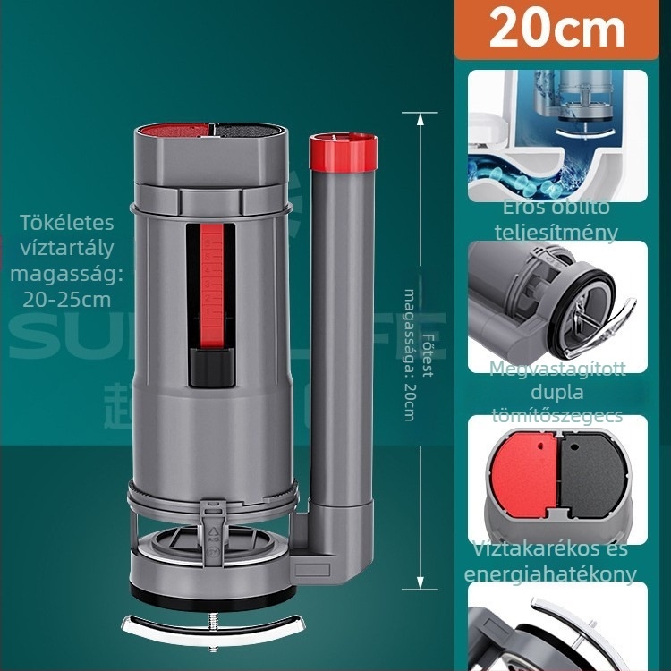 WC-tartály feltöltő szelepe, univerzális felső lefolyó szelep, ABS, kézi öblítés, padlóra történő lefolyás