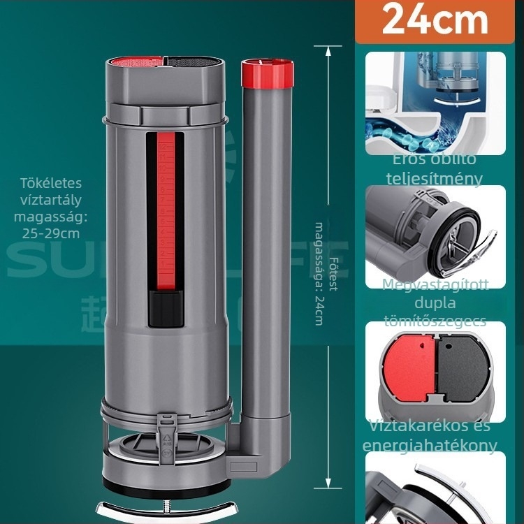 WC-tartály feltöltő szelepe, univerzális felső lefolyó szelep, ABS, kézi öblítés, padlóra történő lefolyás