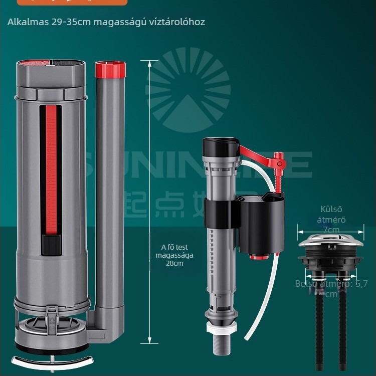 WC-tartály feltöltő szelepe, univerzális felső lefolyó szelep, ABS, kézi öblítés, padlóra történő lefolyás