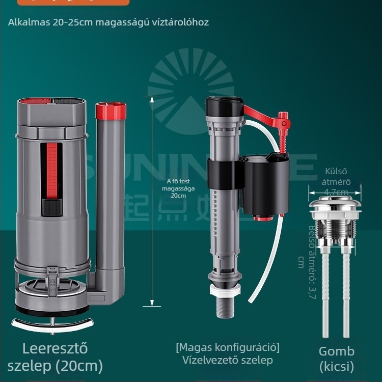 WC-tartály feltöltő szelepe, univerzális felső lefolyó szelep, ABS, kézi öblítés, padlóra történő lefolyás