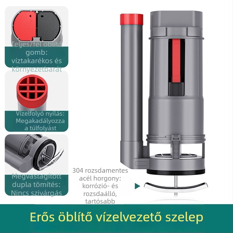 WC-tartály feltöltő szelepe, univerzális felső lefolyó szelep, ABS, kézi öblítés, padlóra történő lefolyás