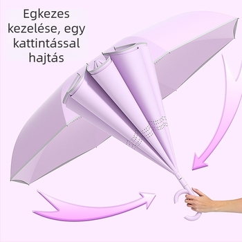 Fordított nyitású autóba szerelhető esernyő, két rétegű, 8 bordás, hosszú nyél, automatikus záródás
