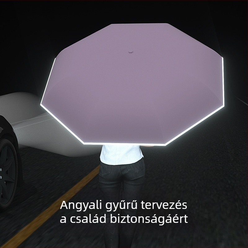 Fordított nyitású autóba szerelhető esernyő, két rétegű, 8 bordás, hosszú nyél, automatikus záródás