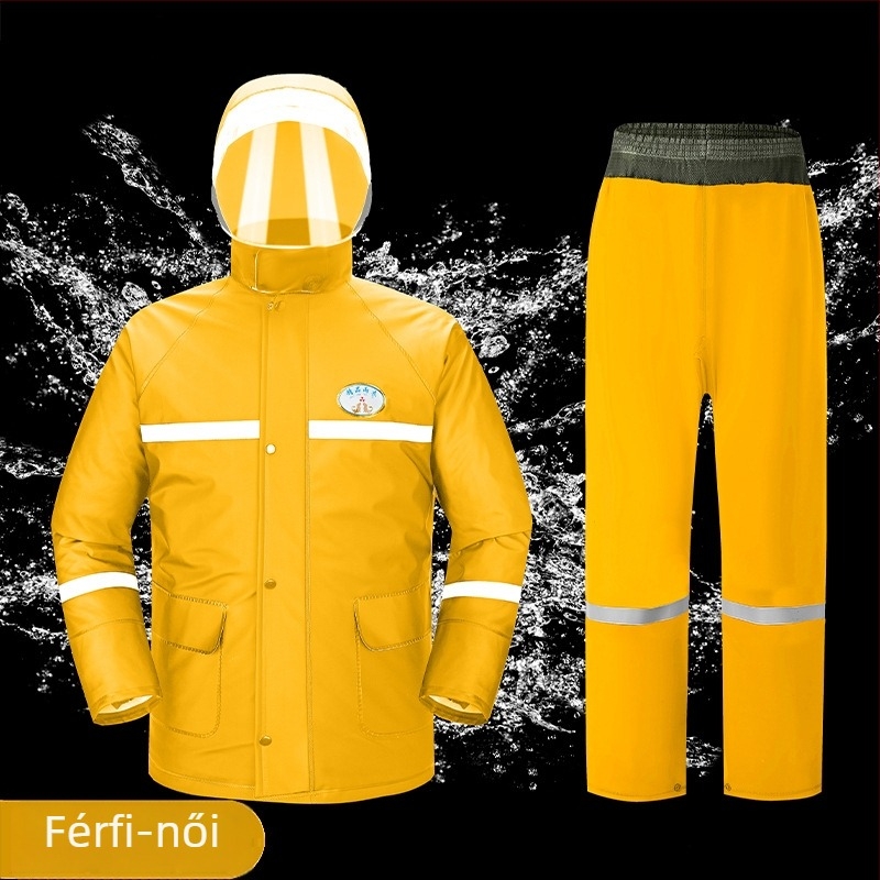 Split kialakítású esőkabát és nadrág készlet, PVC anyag PU bevonattal, vastag kivitel, felnőttek kerékpározáshoz