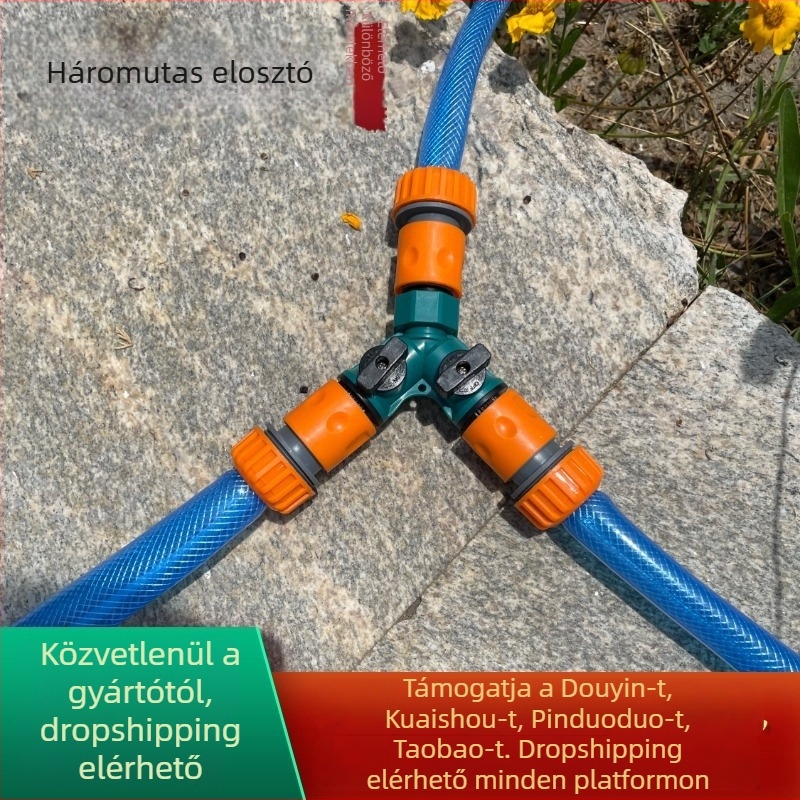 Kerti tömlő háromutas szelep kapcsolóval, Y-típusú elosztó gyorscsatlakozással, háztartási vízhez és kertészeti tömlőhöz, különböző átmérők