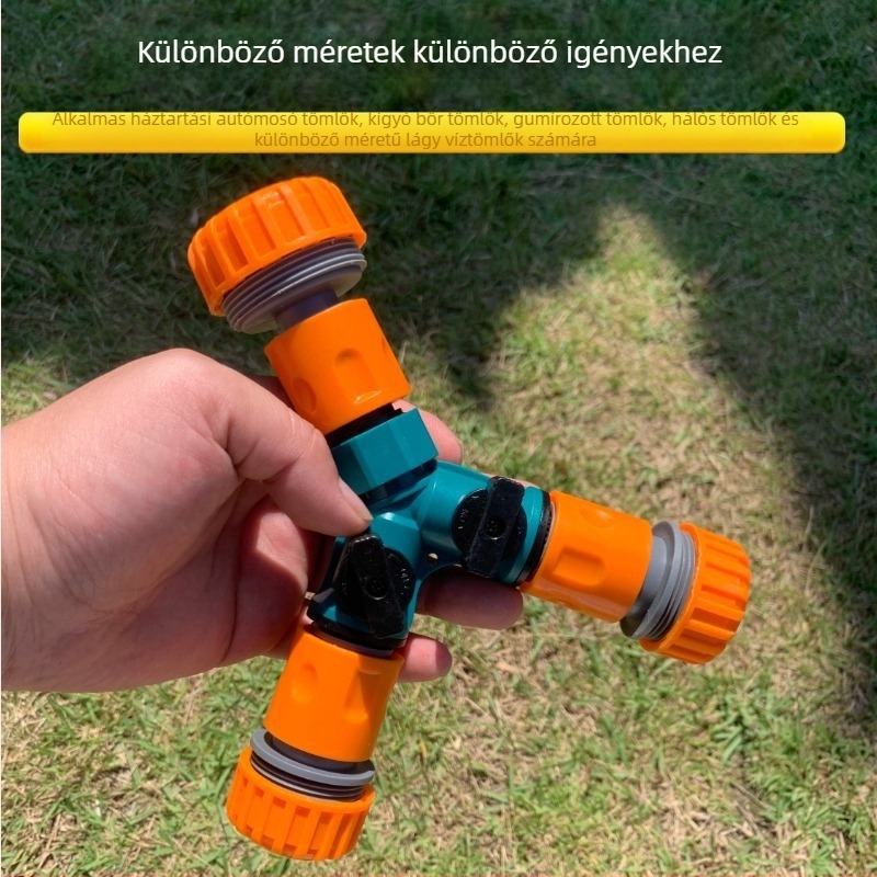 Kerti tömlő háromutas szelep kapcsolóval, Y-típusú elosztó gyorscsatlakozással, háztartási vízhez és kertészeti tömlőhöz, különböző átmérők