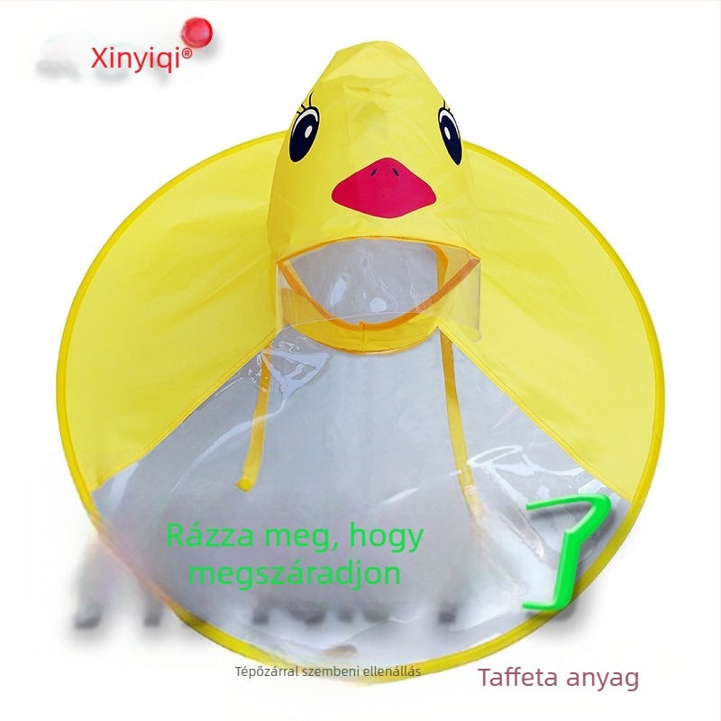 Gyermekeknek szóló esernyőkalap: könnyű, átlátszó összecsukható kialakítás, ötvözetes váz és rúd, 170T vinil anyag, csomagolás 31x33x0,8 cm, bruttó tömeg 200 g