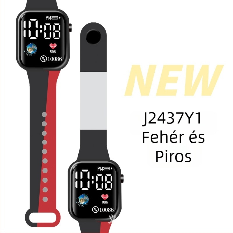 LED digitális óra kültéri sportokra és diákoknak, négyszögletes műanyag tokkal, digitális kijelző, elektronikus mozgás, műanyag szíj