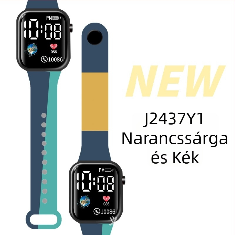 LED digitális óra kültéri sportokra és diákoknak, négyszögletes műanyag tokkal, digitális kijelző, elektronikus mozgás, műanyag szíj