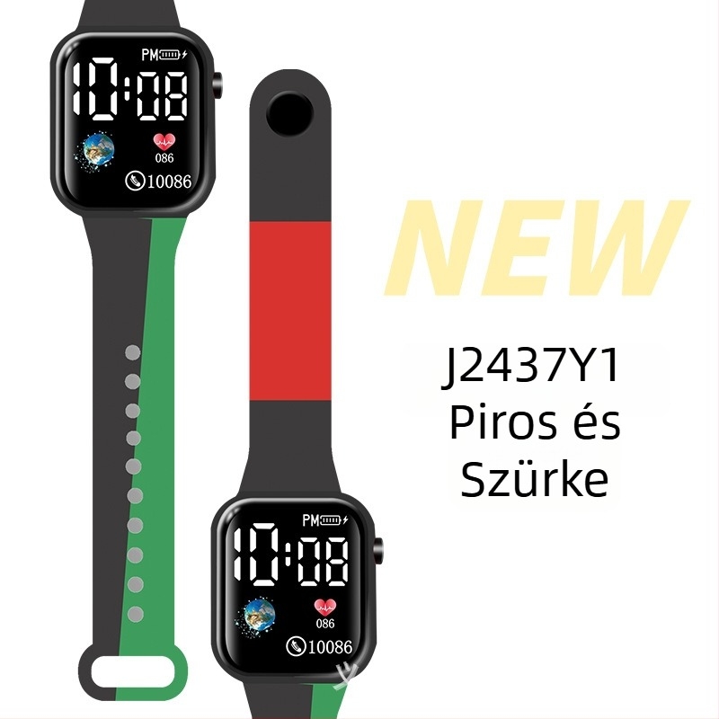 LED digitális óra kültéri sportokra és diákoknak, négyszögletes műanyag tokkal, digitális kijelző, elektronikus mozgás, műanyag szíj