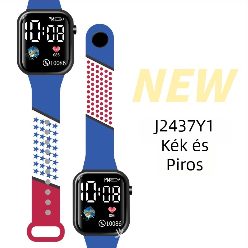 LED digitális óra kültéri sportokra és diákoknak, négyszögletes műanyag tokkal, digitális kijelző, elektronikus mozgás, műanyag szíj