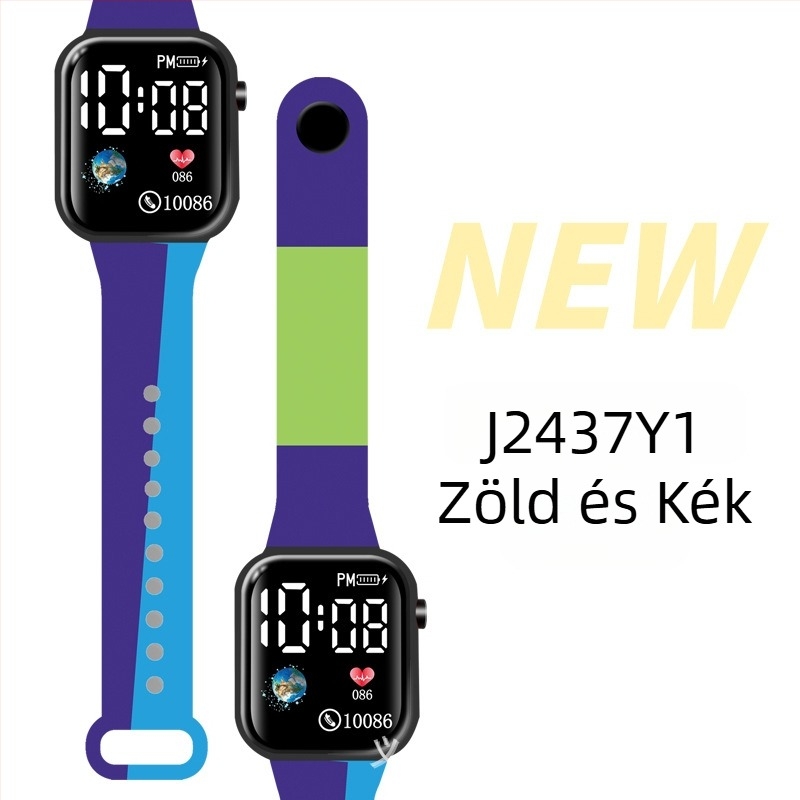 LED digitális óra kültéri sportokra és diákoknak, négyszögletes műanyag tokkal, digitális kijelző, elektronikus mozgás, műanyag szíj