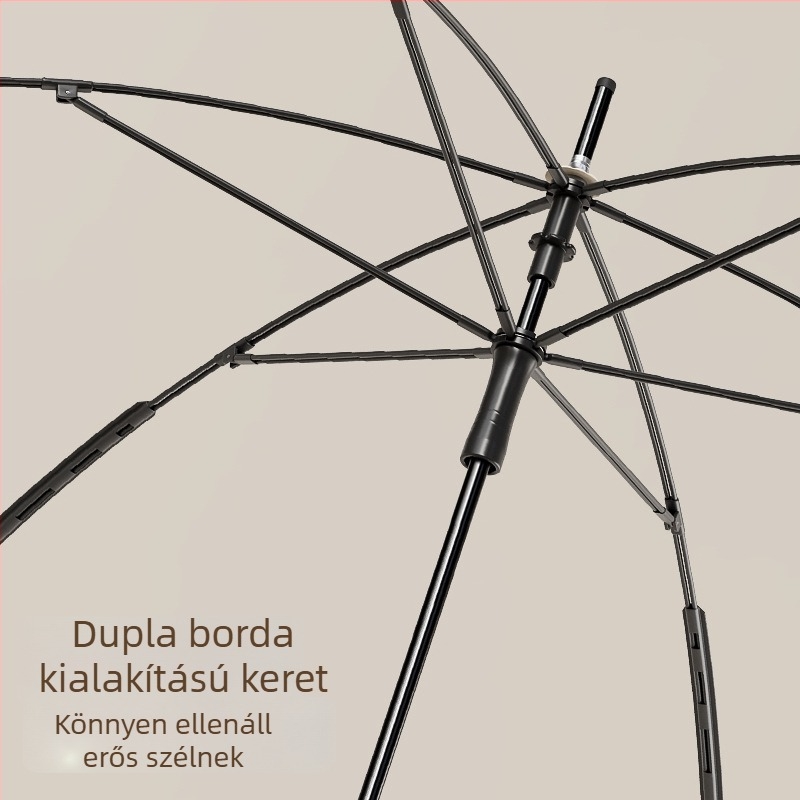 Brit stílusú hosszú nyelű esernyő, 8 bordával, szélálló, 190T Impact Cloth anyagú vászon, rostból készült bordák, műanyag fogantyú, félautomata nyitás, irodai dolgozóknak és diákoknak