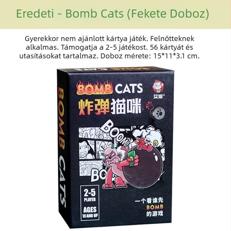 Asztali társasjáték kártya – robbanó cicát idéző zombis macska téma, anyag: papír, 7–60 éveseknek.