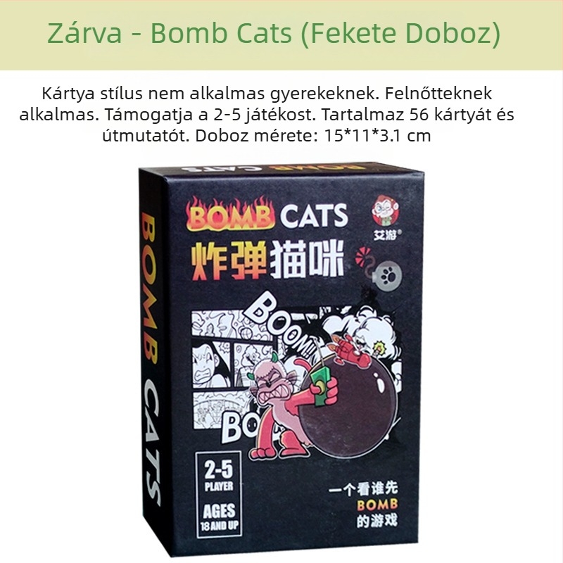 Asztali társasjáték kártya – robbanó cicát idéző zombis macska téma, anyag: papír, 7–60 éveseknek.