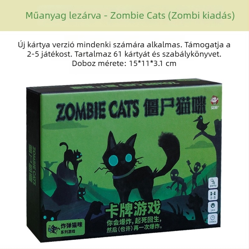 Asztali társasjáték kártya – robbanó cicát idéző zombis macska téma, anyag: papír, 7–60 éveseknek.