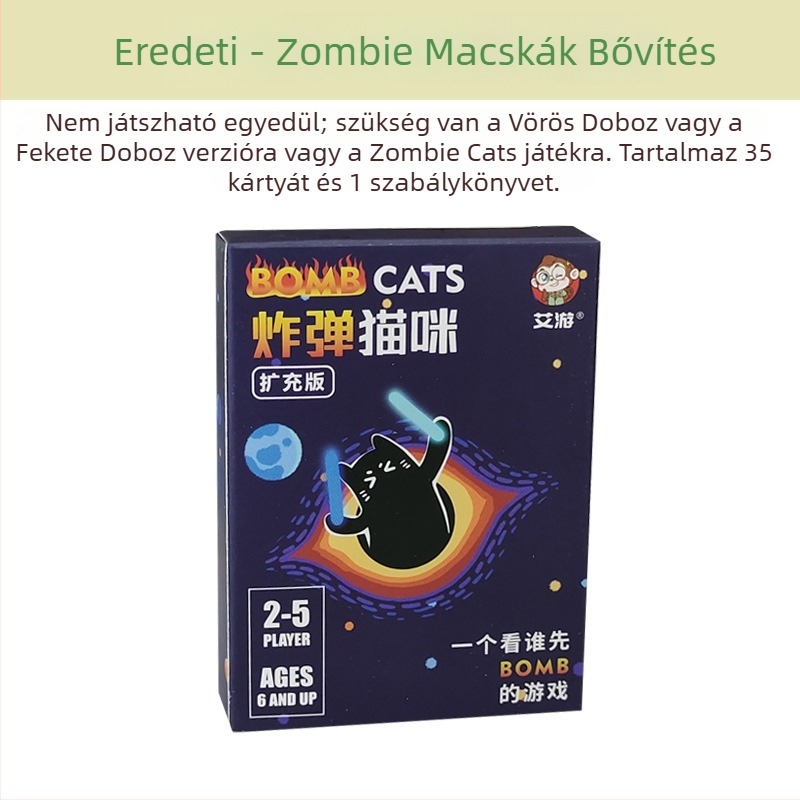 Asztali társasjáték kártya – robbanó cicát idéző zombis macska téma, anyag: papír, 7–60 éveseknek.