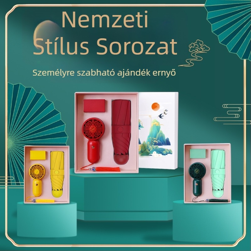Ötkarú reklám esernyő testreszabható logóval, kézi nyitás, 6 acél bordázat, UPF 40+