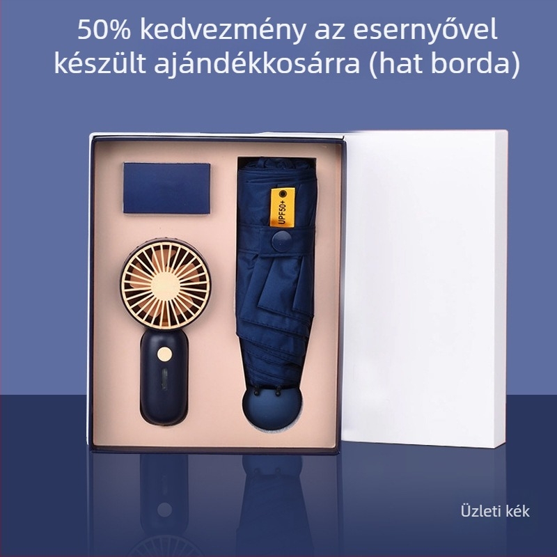 Ötkarú reklám esernyő testreszabható logóval, kézi nyitás, 6 acél bordázat, UPF 40+